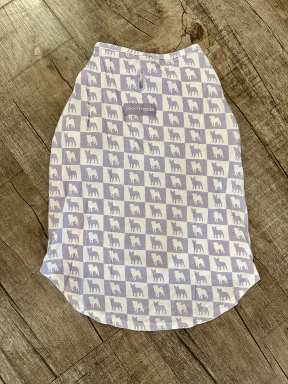 Pooch Mode Dog Outfit XL Bamboo Stretch‎ Lavender Check Frenchie Pug Print NWT